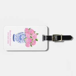 Vattenfärg Rosa Hortensia Chinoiserie Namn Nummer Bagagebricka