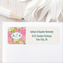 Vattenfärg Rosa Hydrangea Monogram Returadress Etikett
