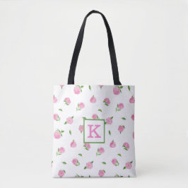Vattenfärg Rosa Hydrangea Monogram Tygkasse