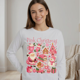Vattenfärg Rosa Jul T Shirt