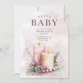 vattenfärg Rosa julljus 1:a födelsedag Inbjudningar