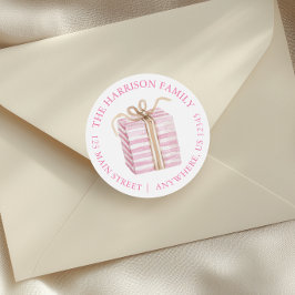 Vattenfärg Rosa Julpresent Returadress Runt Klistermärke