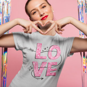 Vattenfärg Rosa Kärlek Bokstavsdesign T Shirt