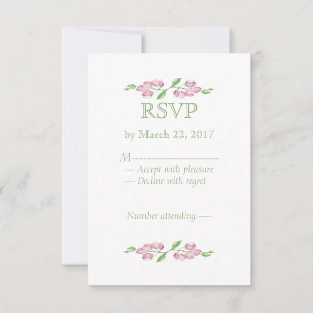 Vattenfärg Rosa Körsbärsblomma RSVP OSA Kort (Framsida)