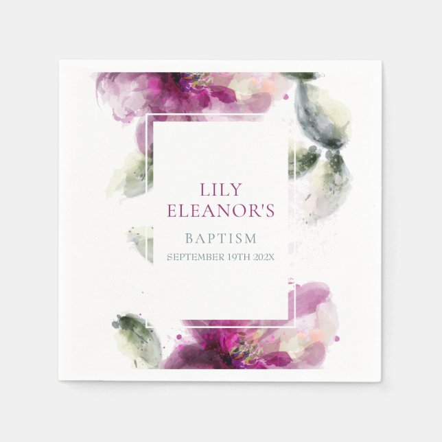 Vattenfärg Rosa Lily Dop Namnsdag Pappersservett (Framsidan)