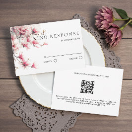 Vattenfärg Rosa Magnolia QR-kod Bröllop OSA Kort