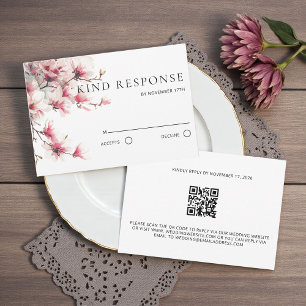 Vattenfärg Rosa Magnolia QR-kod Bröllop OSA Kort