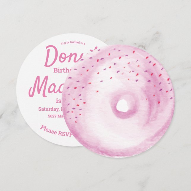 Vattenfärg Rosa Munk Sprinkle Mix Rund Inbjudningar (Fram/baksida)
