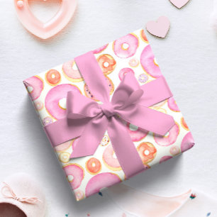 Vattenfärg Rosa Munkar Babyflicka Babyshower Presentpapper