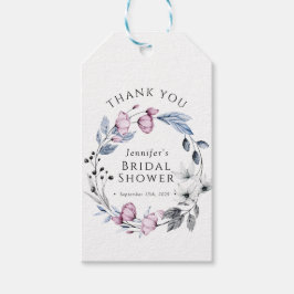 Vattenfärg Rosa och Blå Blommor Bröllopsdusch Presentetikett