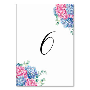 Vattenfärg Rosa och Blå Hortensia Bord 6 Bordsnummer