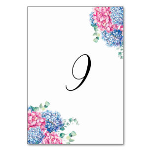 Vattenfärg Rosa och Blå Hortensia Bord 9 Bordsnummer