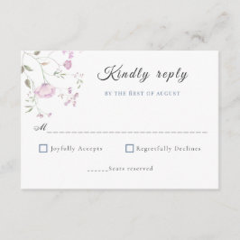 Vattenfärg Rosa och Dammig Blå Botanisk RSVP Tilläggskort