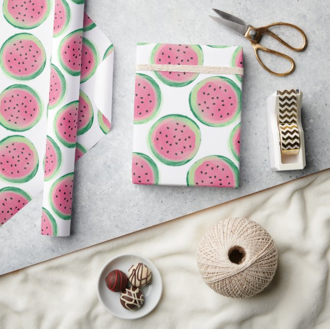 Vattenfärg Rosa och Grön Vattenmelon Mönster Presentpapper (Hantverk)