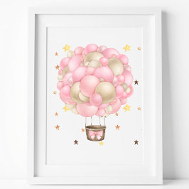 Vattenfärg Rosa och Guld Varmluftsballong Utskrift Poster