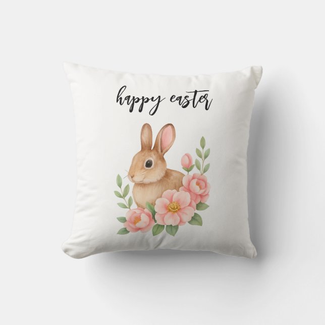 Vattenfärg Rosa och Skär Blommig Krans Påsk Kudde (Framsida)