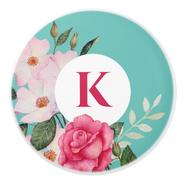 Vattenfärg Rosa och Vita Rosor Krans Cirkel Knopp (Framsidan)