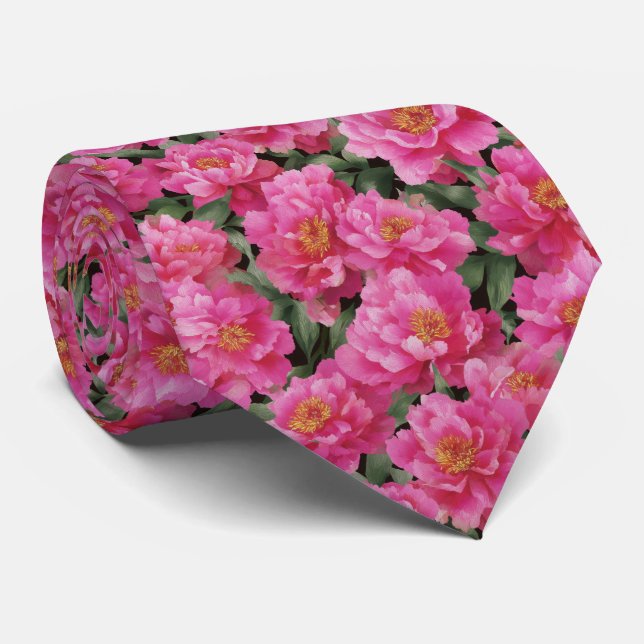 Vattenfärg Rosa Peonies Blommönster Slips (Rullad)