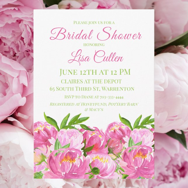 Vattenfärg Rosa Peonies Bröllopsdusch | Elegant Inbjudningar (Skapare uppladdad)