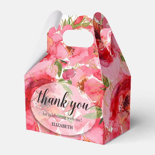 Vattenfärg Rosa Peonies Bröllopsdusch Presentaskar (Framsidan Sidan)