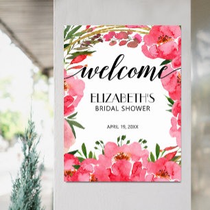 Vattenfärg Rosa Peonies Bröllopsdusch Välkommen Poster