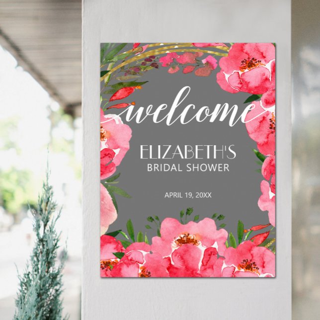 Vattenfärg Rosa Peonies Bröllopsdusch Välkommen Poster (Watercolor Pink Peonies Bridal Shower Welcome Poster - PRINTED or INSTANT DOWNLOAD)
