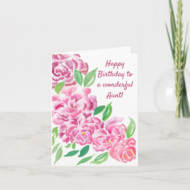 Vattenfärg Rosa Peonies Glad Födelsedag Faster Kor Kort