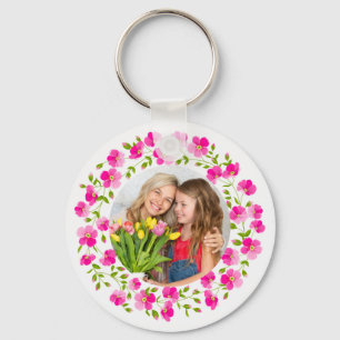 Vattenfärg Rosa Peony Blommig Krans Monogram Nyckelring