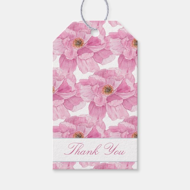 Vattenfärg rosa peony  presentetikett (Framsidan)