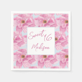 Vattenfärg Rosa Peony Söt 16 Fest Pappersservett
