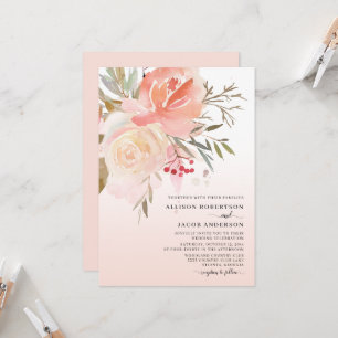 Vattenfärg Rosa persikofärgen Flower Bröllop Inbjudningar