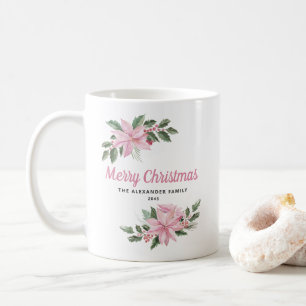 Vattenfärg Rosa Poinsettia och Bär Jul Kaffemugg