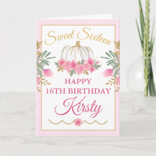 Vattenfärg Rosa Pumpa Guld Sweet 16 Födelsedag Kort