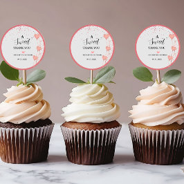 Vattenfärg rosa & röd Hjärtan Söt Tack Fest  Runt Klistermärke