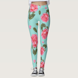 Vattenfärg Rosa ros botaniska illustrationer Leggings