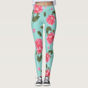 Vattenfärg Rosa ros botaniska illustrationer Leggings