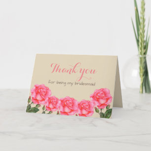 Vattenfärg Rosa ros botaniska illustrationer Tack Kort