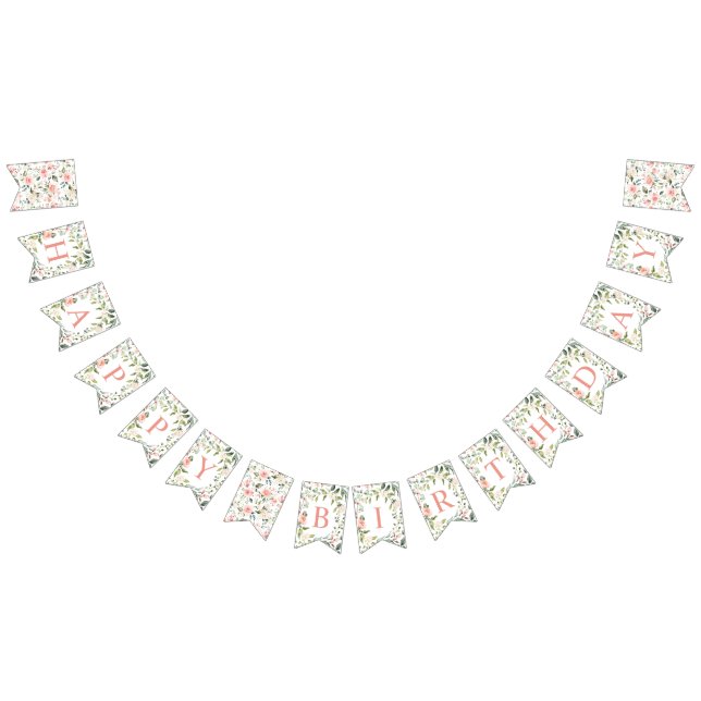 Vattenfärg Rosa ros Greenery Grattis på födelsedag Vimplar (Alla)