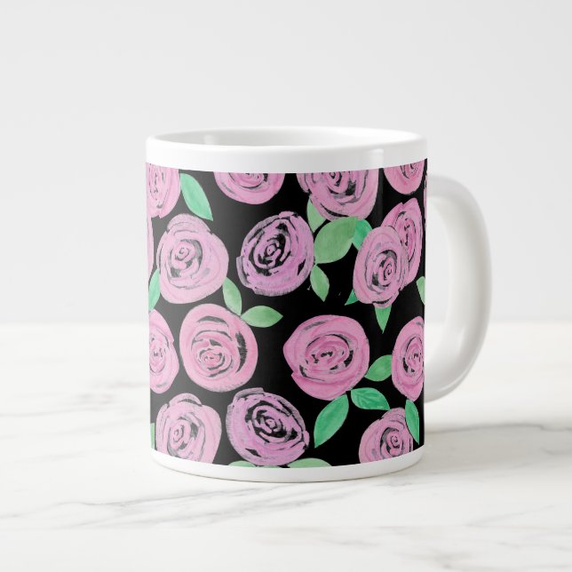 Vattenfärg, rosa ros jumbo mugg (Framsida höger)