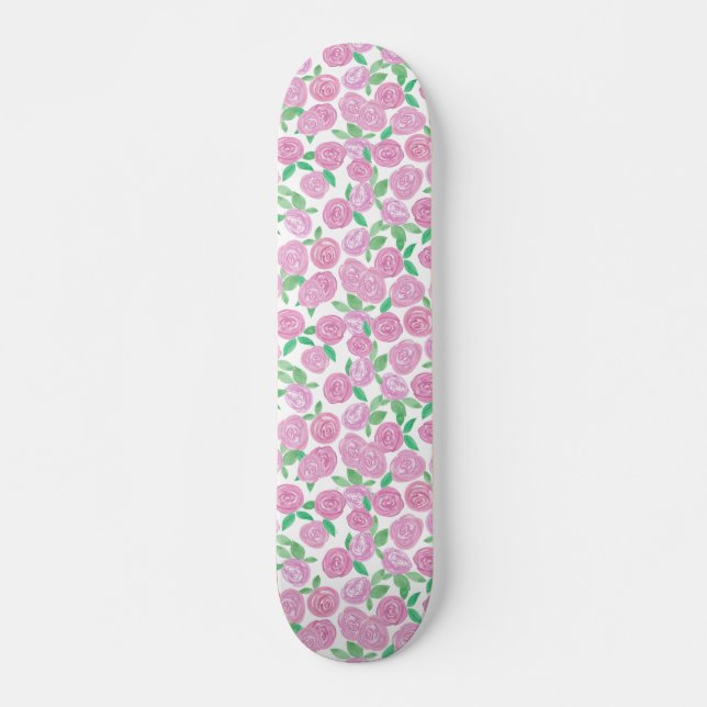 Vattenfärg, rosa ros mini skateboard bräda 18,5 cm (Framsida)