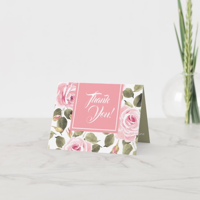 Vattenfärg Rosa ros Tack Kort (Framsida)