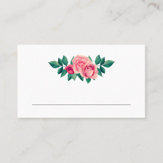 Vattenfärg rosa rosor blomma. Rosafärgad blomsterb Placeringskort (Framsida)