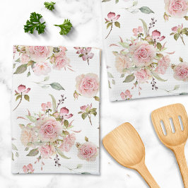 Vattenfärg Rosa Rosor Blommönster Kökshandduk