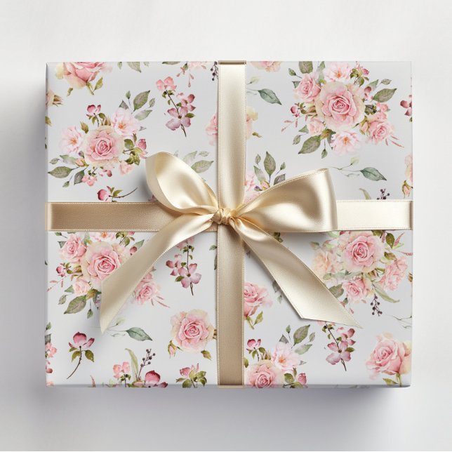 Vattenfärg Rosa Rosor Blommönster Presentpapper (Skapare uppladdad)