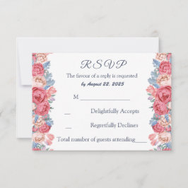Vattenfärg Rosa Rosor Chic Bröllop RSVP OSA Kort