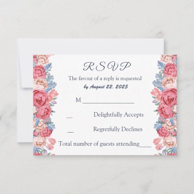 Vattenfärg Rosa Rosor Chic Bröllop RSVP OSA Kort (Framsida)