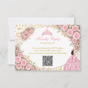 Vattenfärg Rosa Rosor Guld Fjäril Quinceañera OSA Kort