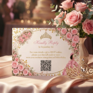 Vattenfärg Rosa Rosor Guld Fjäril Quinceañera OSA Kort
