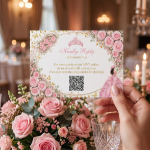 Vattenfärg Rosa Rosor Guld Fjäril Quinceañera OSA Kort