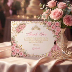Vattenfärg Rosa Rosor Guld Fjäril Quinceañera Tack Kort